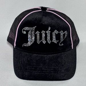 Juicy Couture Black and Pink Suede and Mesh Adjustable Trucker Hat #Y2K #2000s